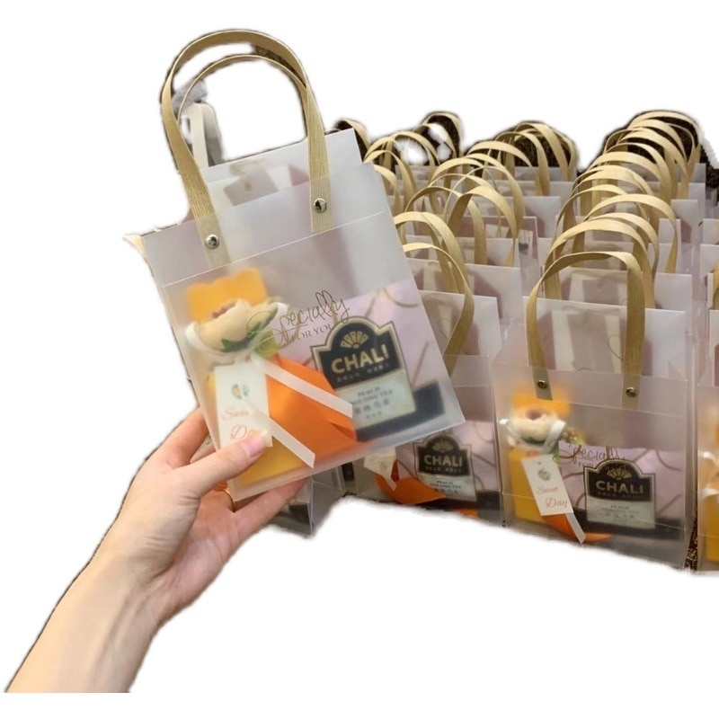 Transparent Gift Bags with Gold Handle (5/10pcs)