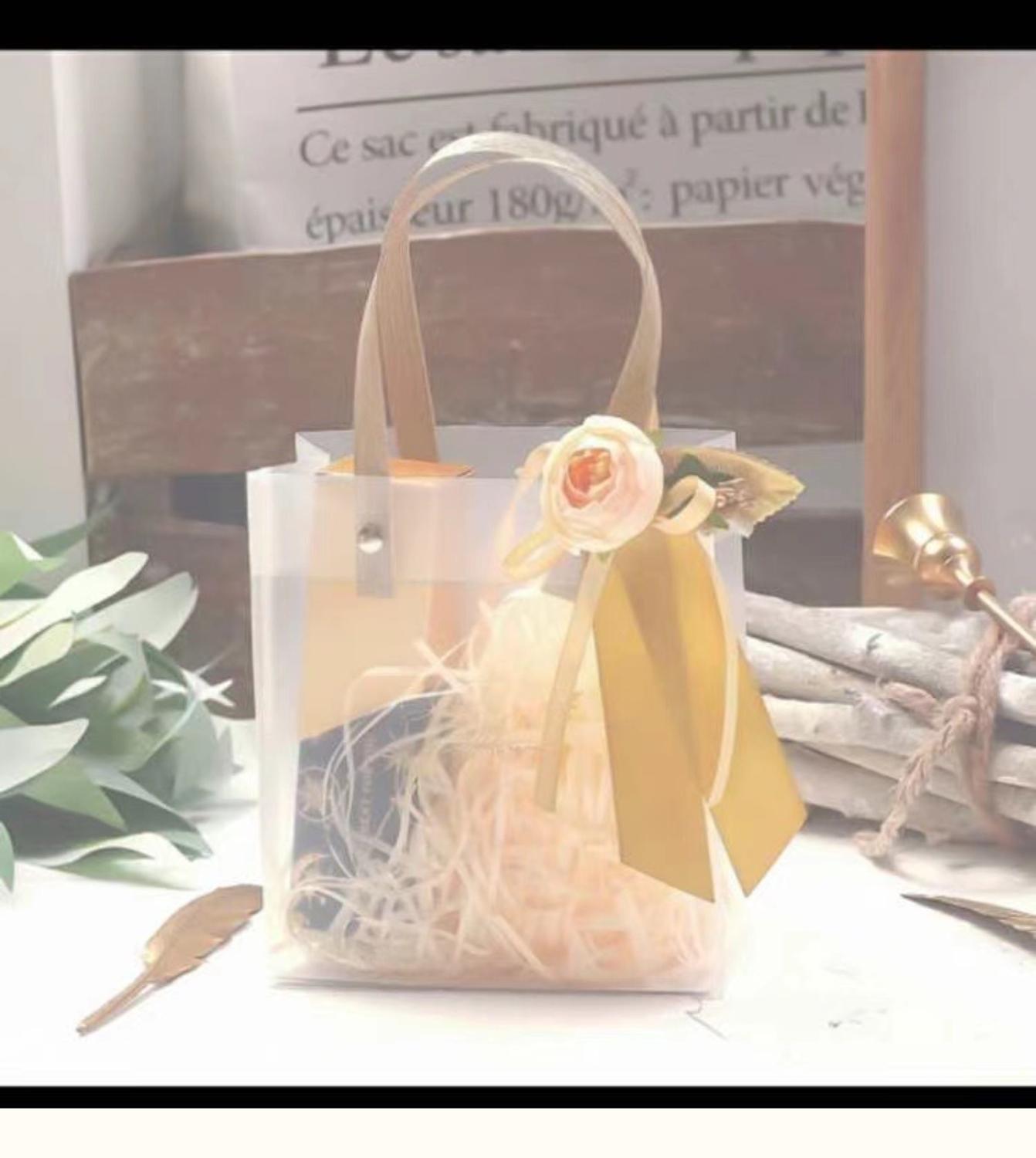 Transparent Gift Bags with Gold Handle (5/10pcs)