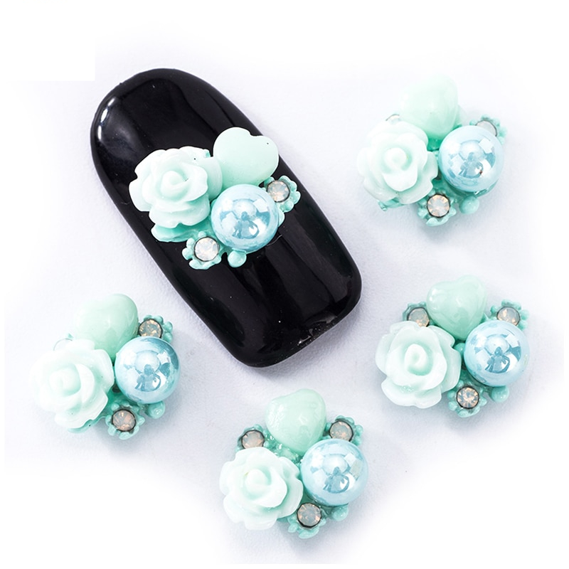 Rhinestone Nails 10pcs Flower Art