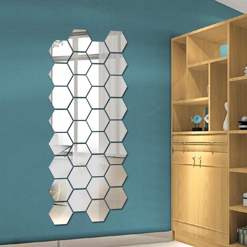 7pcs Mirror Decals Hexagon Wall Stickers