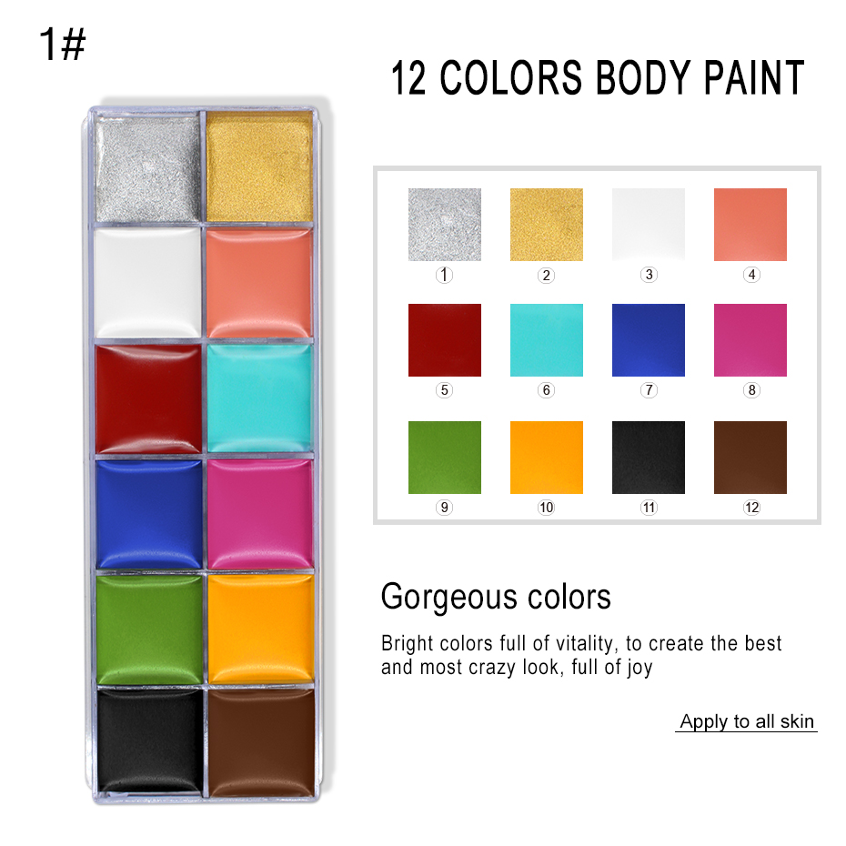 12 Colors Oil Face Paint Pallete