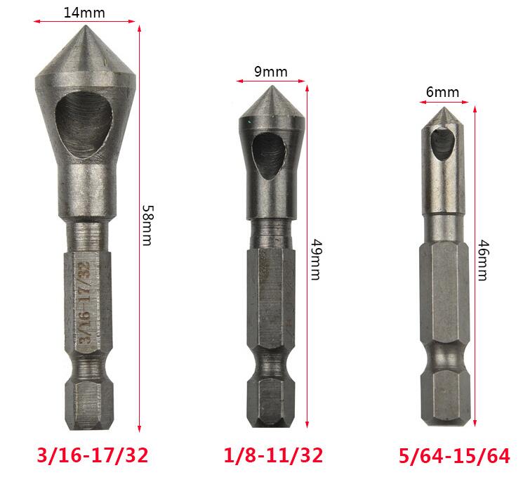 Countersink Drill Bit Oblique Chamfering Tool (Set of 3)