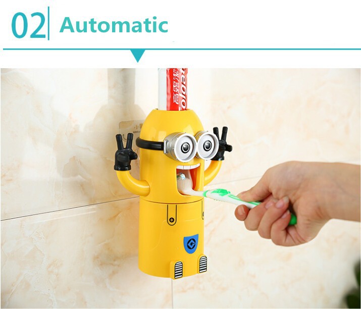 2-in-1 Minion Toothpaste Dispenser And Toothbrush Holder