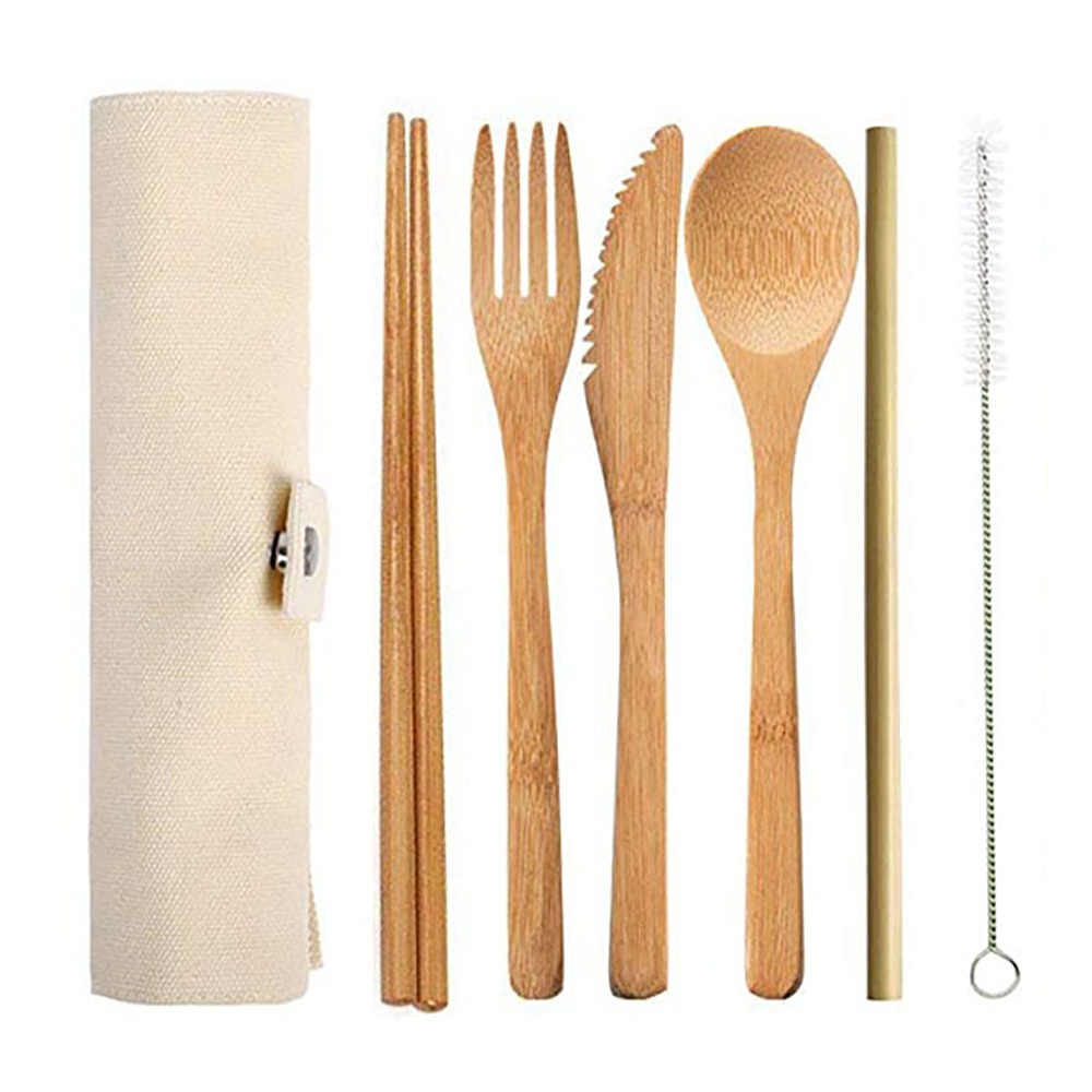 Wooden Cutlery Set with Bag (6pcs)