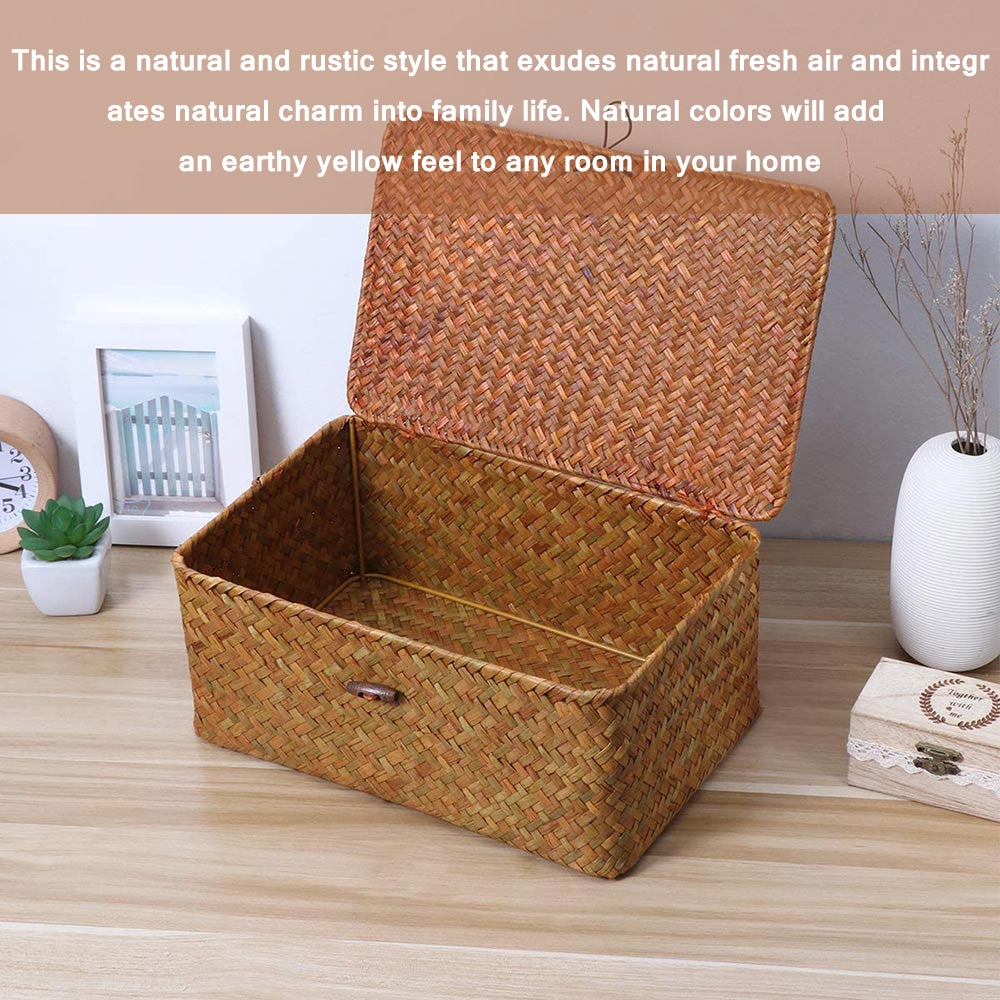 Woven Basket with Lid Rustic Storage Box