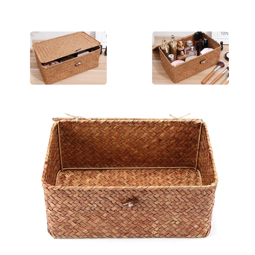 Woven Basket with Lid Rustic Storage Box