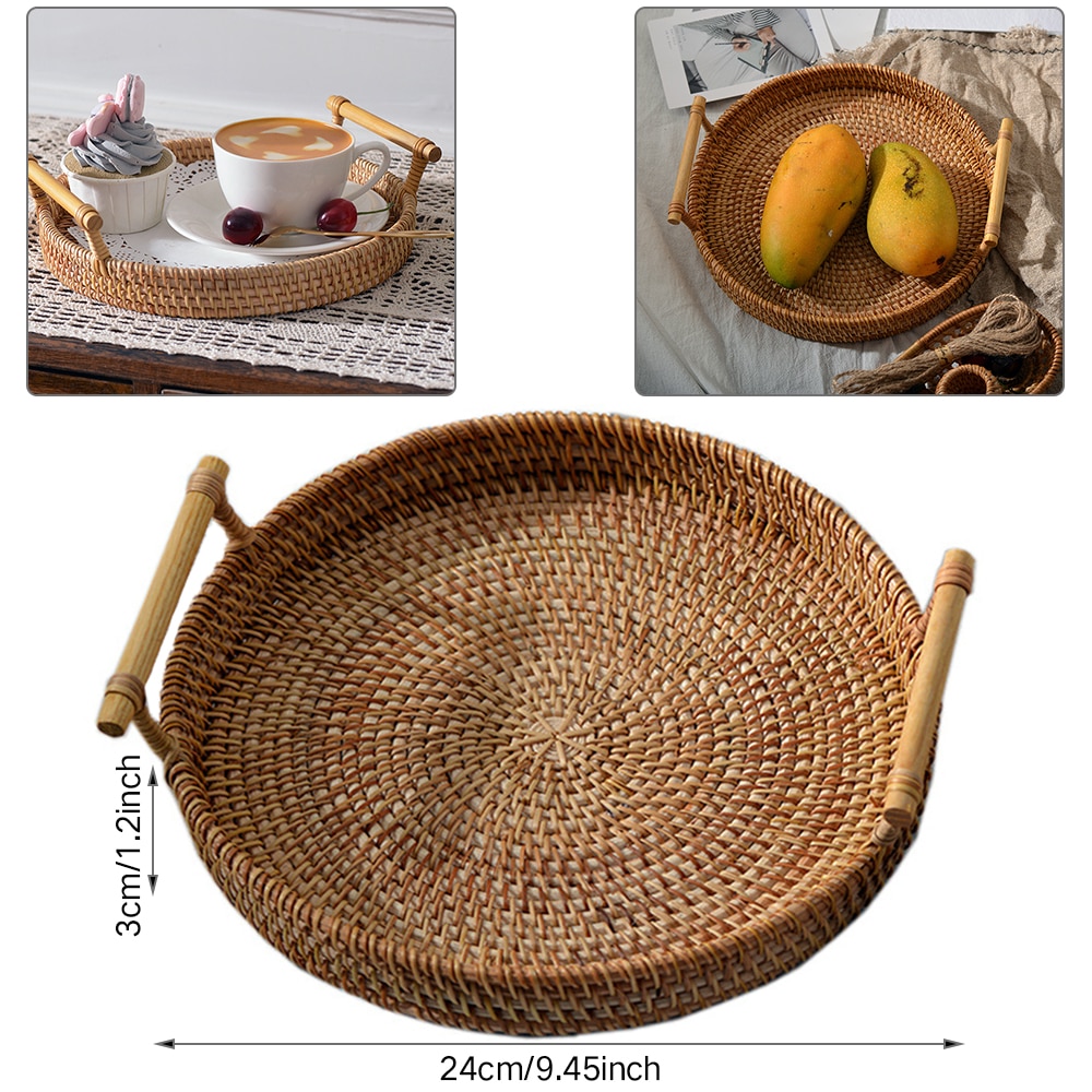 Rattan Serving Tray Handwoven Basket