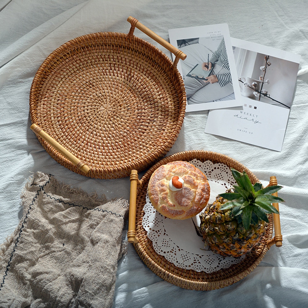 Rattan Serving Tray Handwoven Basket