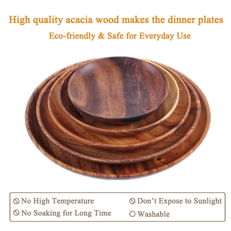 Wooden Plate Round Solid Acacia Tableware