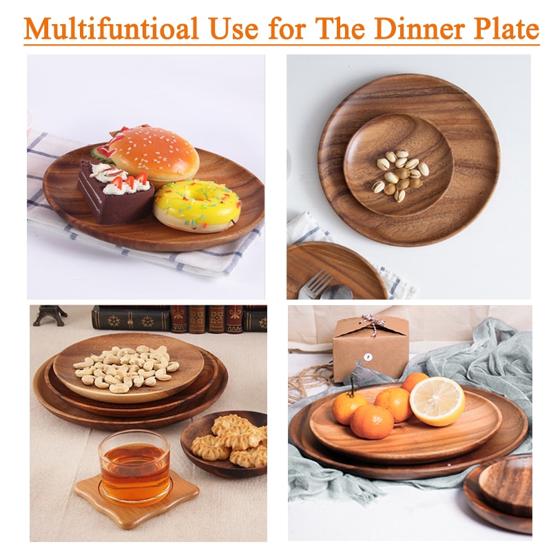 Wooden Plate Round Solid Acacia Tableware