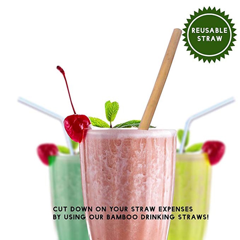 Bamboo Straws with Cleaning Brush Set 