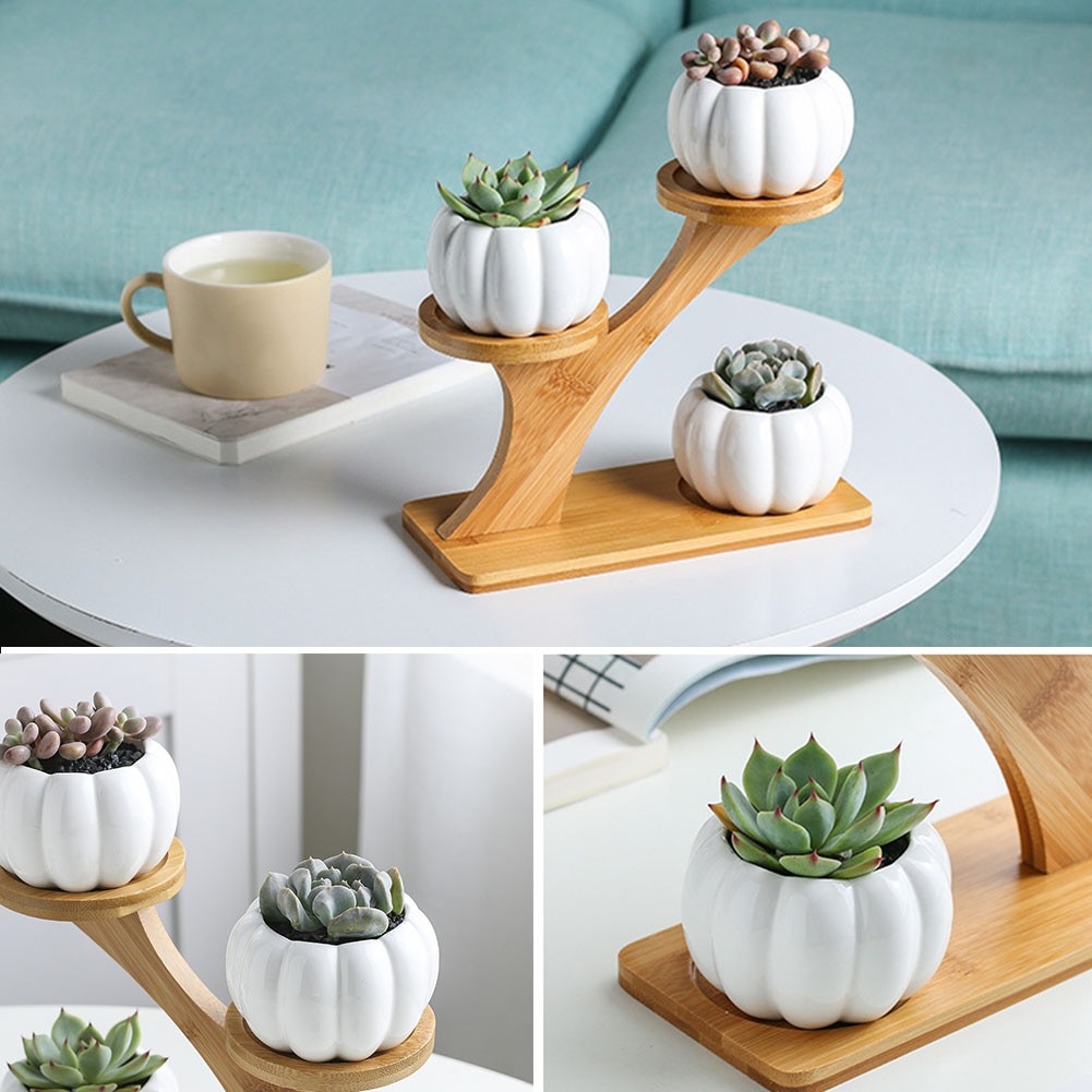 Indoor Ceramic Plant Pot 3-Tier with Stand