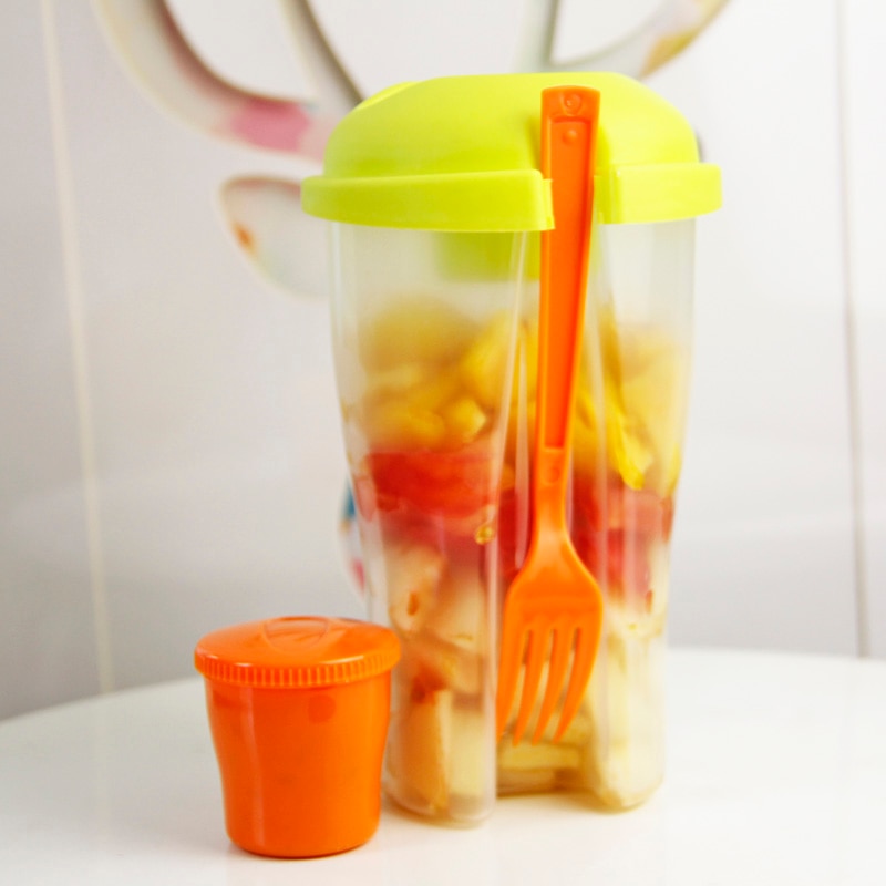 Salad Container with Sauce Container and Fork