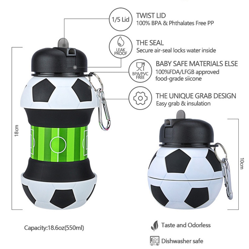 Silicone Water Bottle Football Design