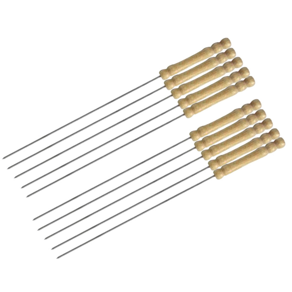 Metal BBQ Skewers With Wooden Handle (Set of 10)