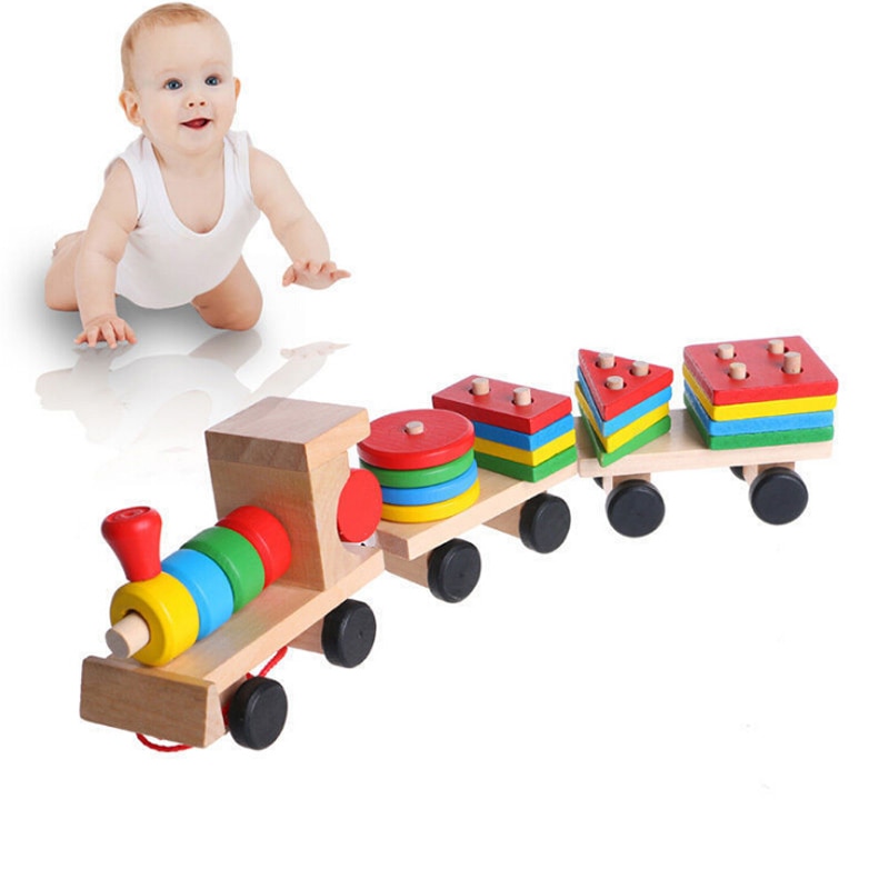 Wooden Train Toy with Blocks Set