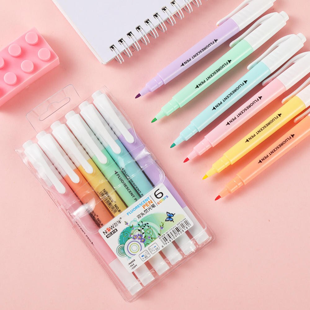 Double-Head Highlighter Pen Set (6 Pcs)