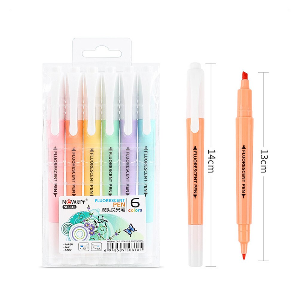 Double-Head Highlighter Pen Set (6 Pcs)