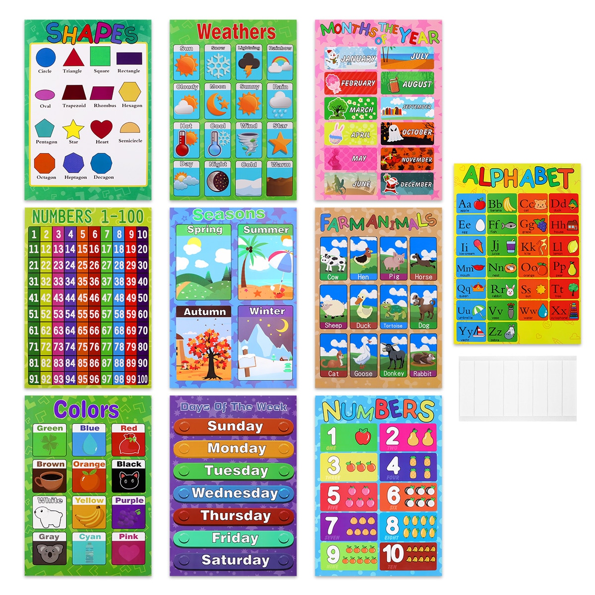 Educational Preschool Posters (10Pcs)