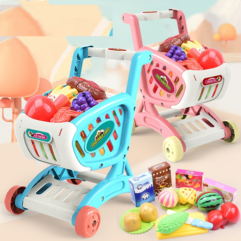 Toy Shopping Cart with Toy Groceries
