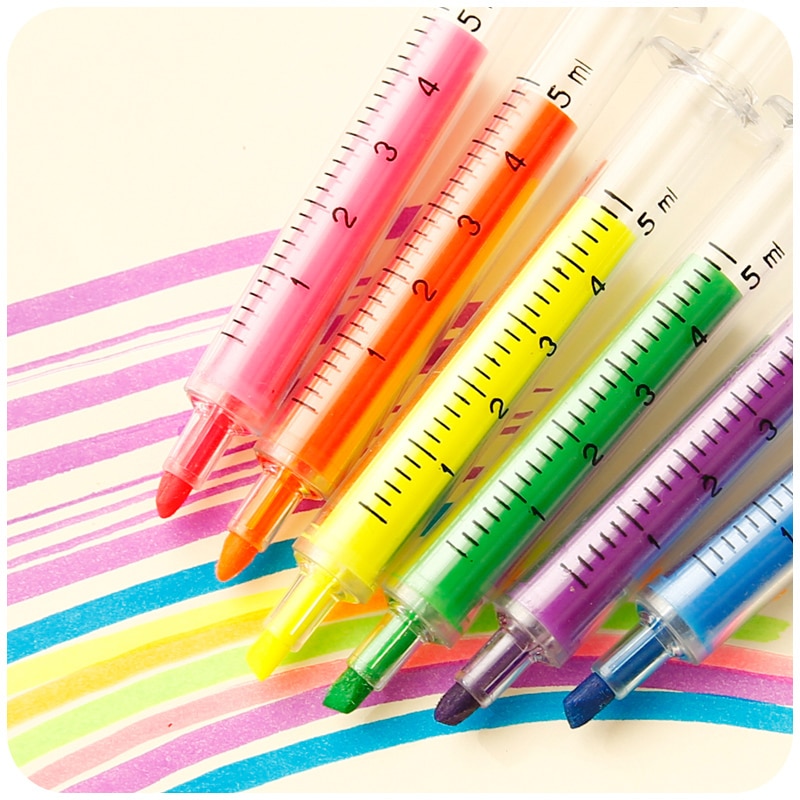 Highlighter Pen Creative Syringe Design (6 pieces)