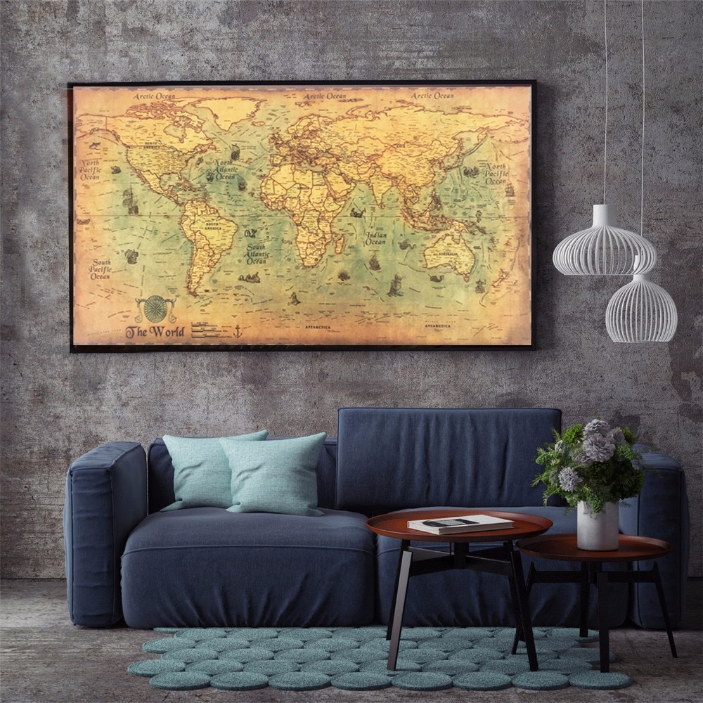 World Map Poster Retro Wall Decor