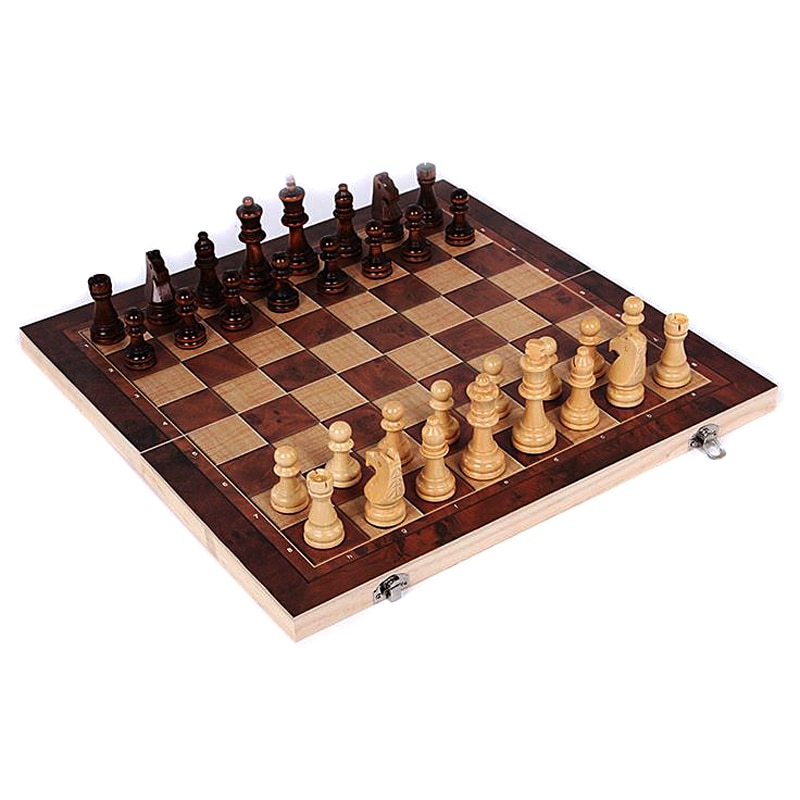 Wooden Chess Set 3-in-1 Travel Kit