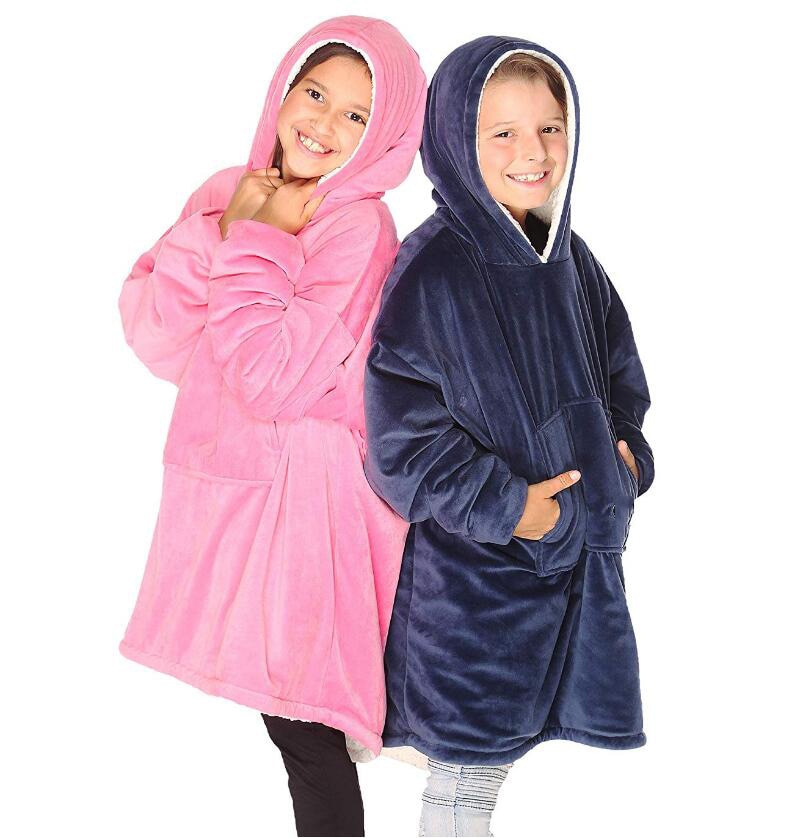 Hooded Coral Fleece Kids Wearable Blanket