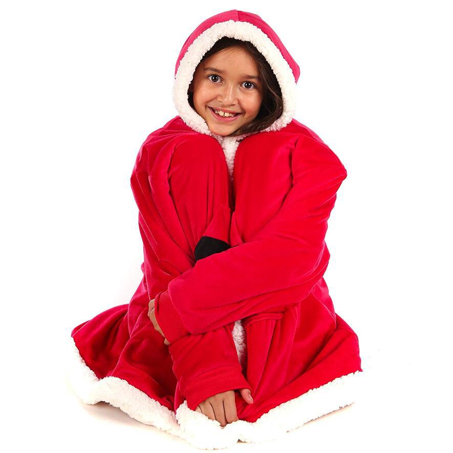 Hooded Coral Fleece Kids Wearable Blanket