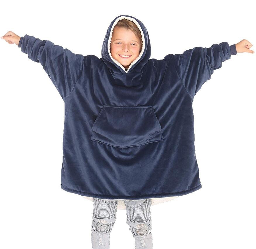 Hooded Coral Fleece Kids Wearable Blanket