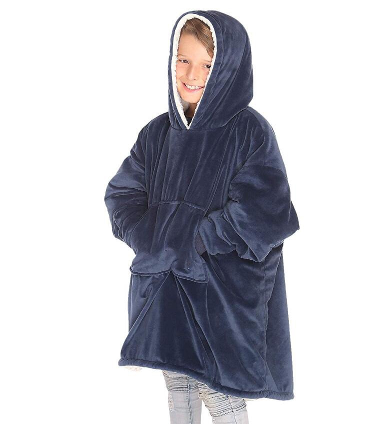 Hooded Coral Fleece Kids Wearable Blanket