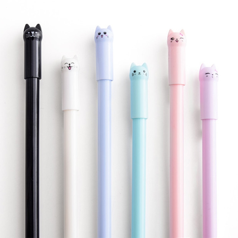 Cat Pens Gel Ink School Supply (6 Pcs)
