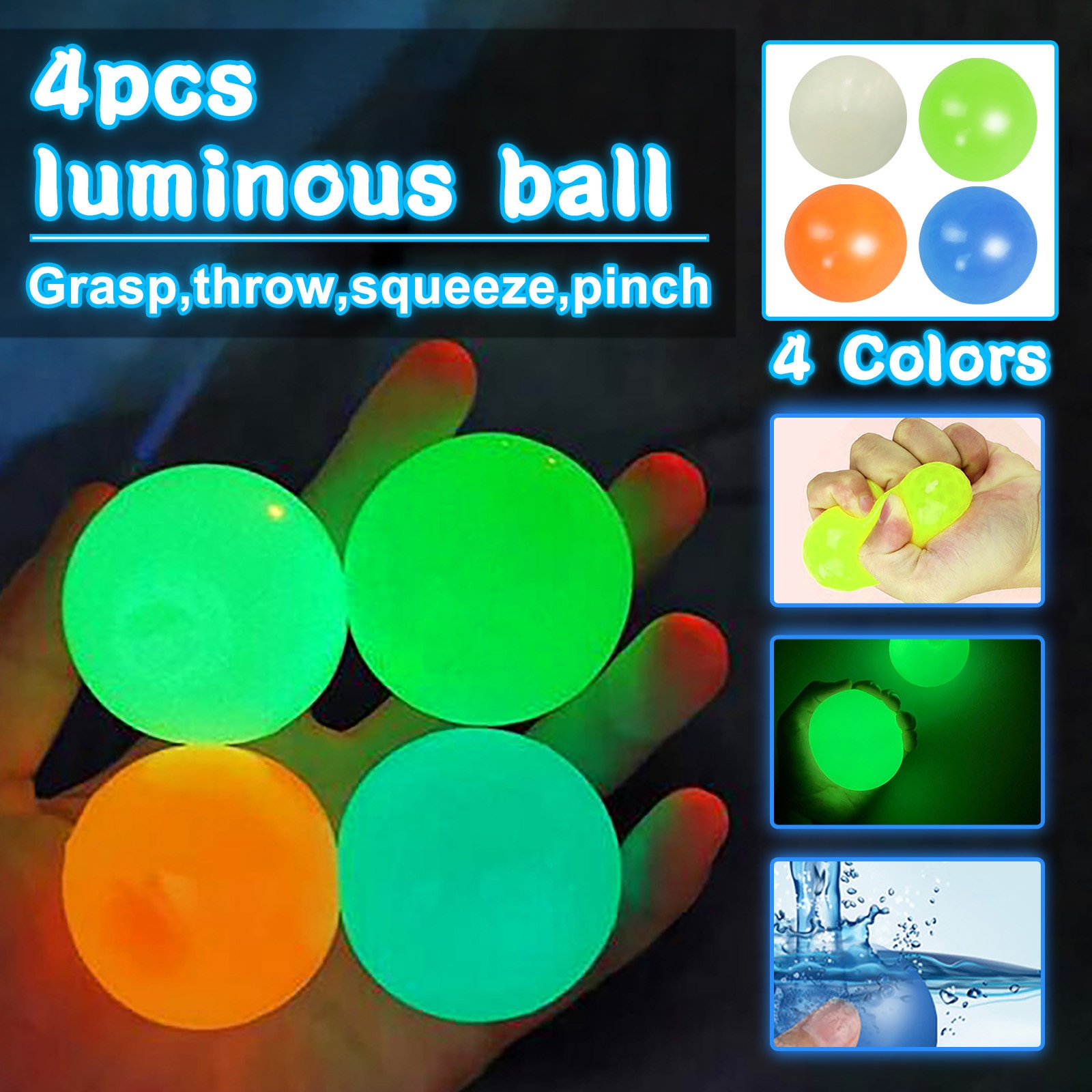 Luminous Sticky Wall Balls Catch and Throw Ball (Set of 4)