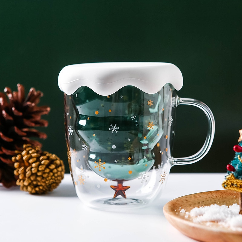 Christmas Tree Mug Double Wall Glass