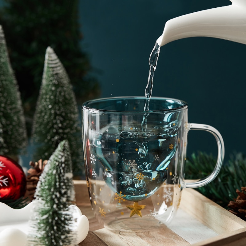 Christmas Tree Mug Double Wall Glass