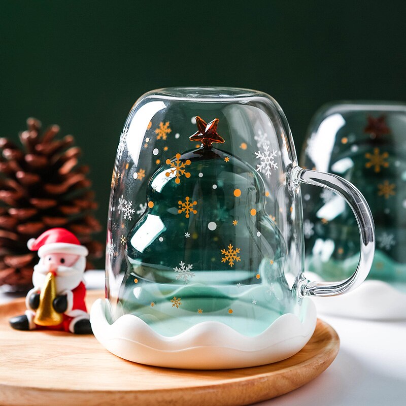 Christmas Tree Mug Double Wall Glass