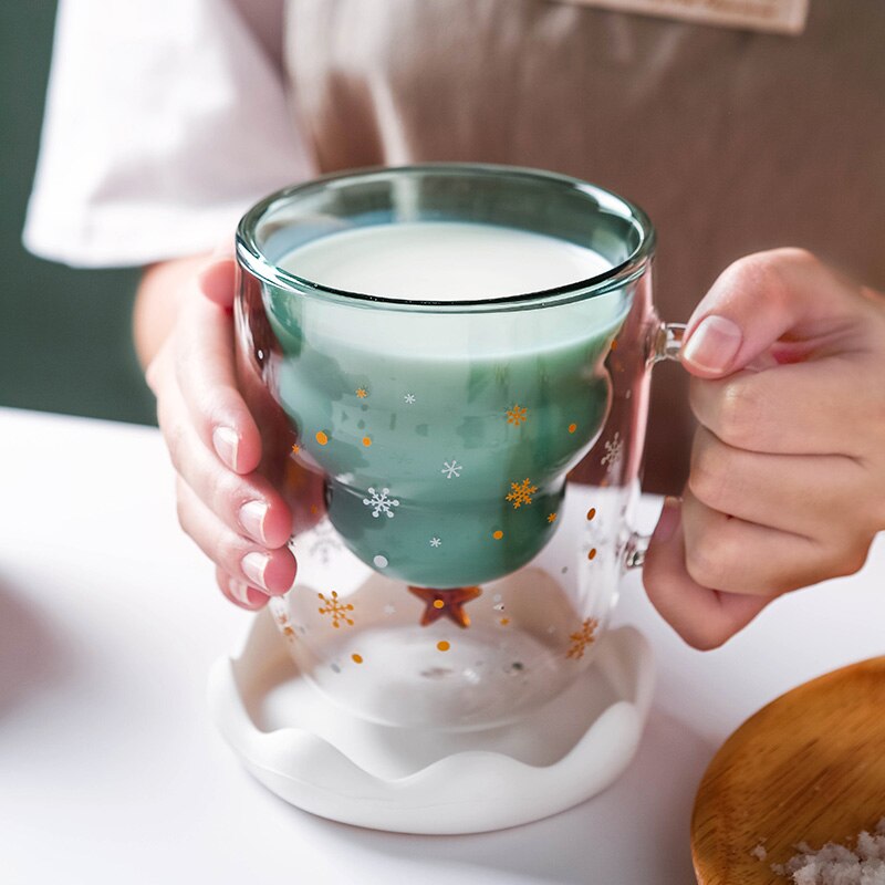 Christmas Tree Mug Double Wall Glass