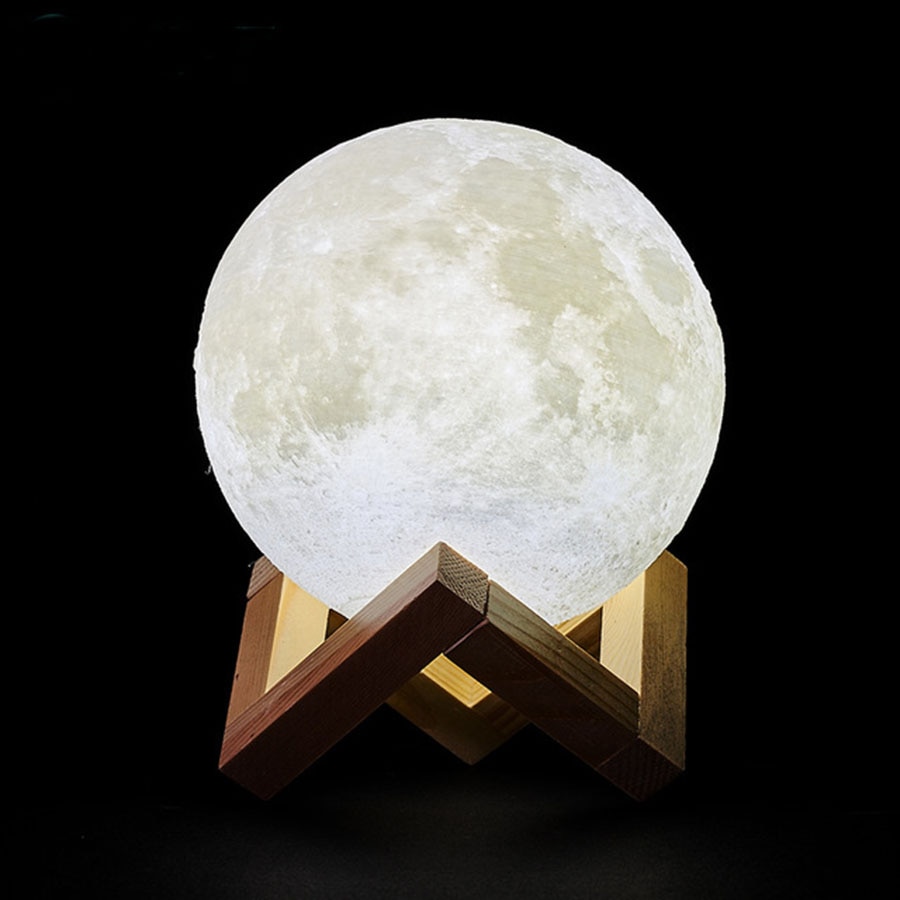 Luna Lamp with Geometric Wooden Stand