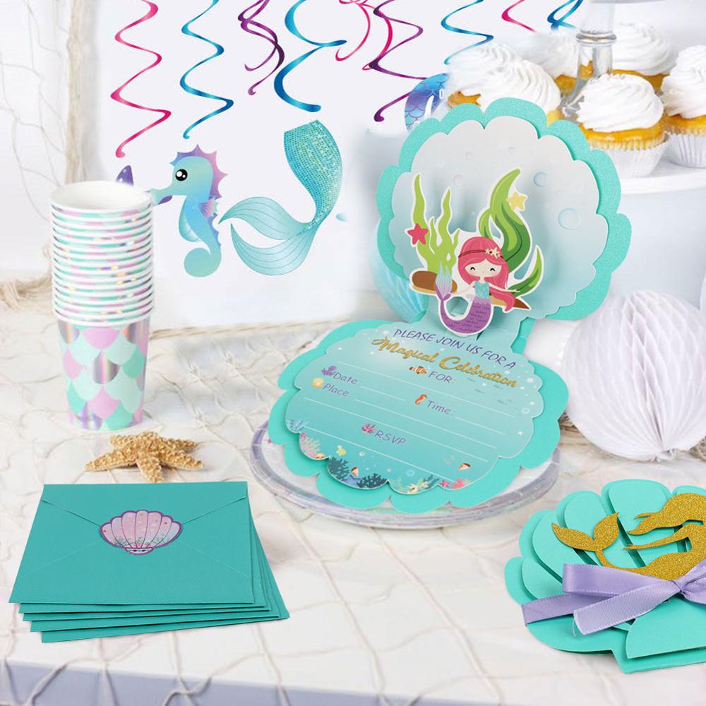 Mermaid Birthday Party Invitations (6Pcs)