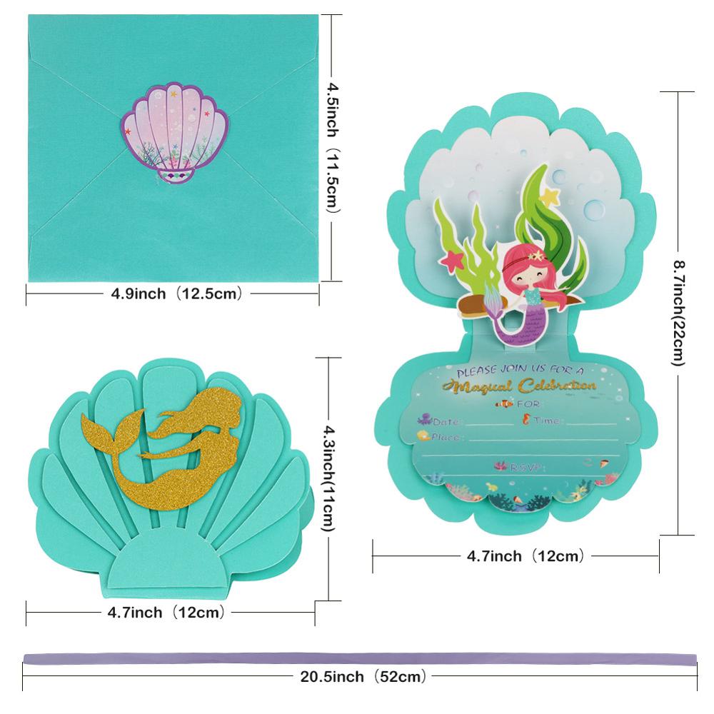 Mermaid Birthday Party Invitations (6Pcs)