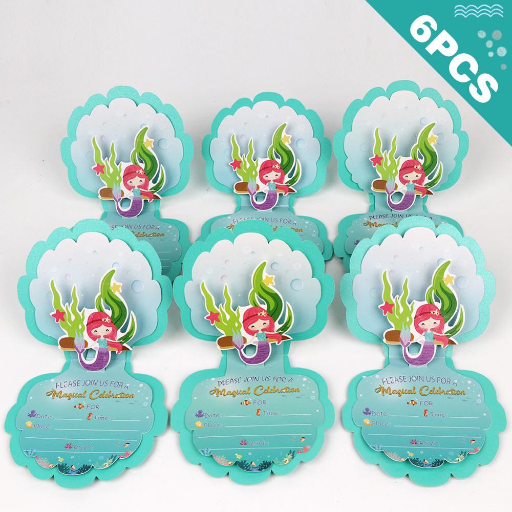 Mermaid Birthday Party Invitations (6Pcs)