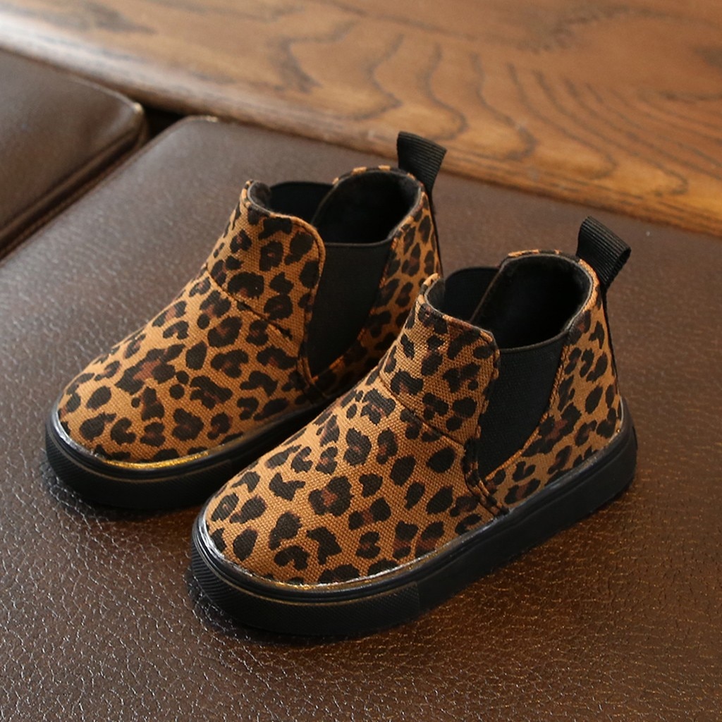 Girls Leopard Boots Ankle Shoes