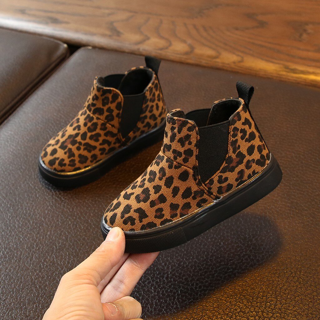 Girls Leopard Boots Ankle Shoes