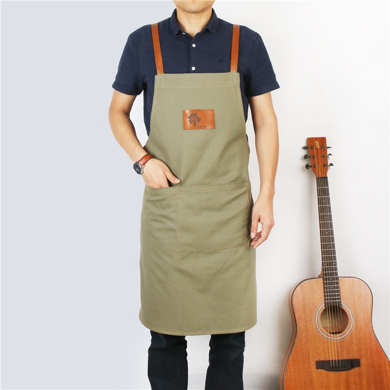 Denim Apron with Leather Straps