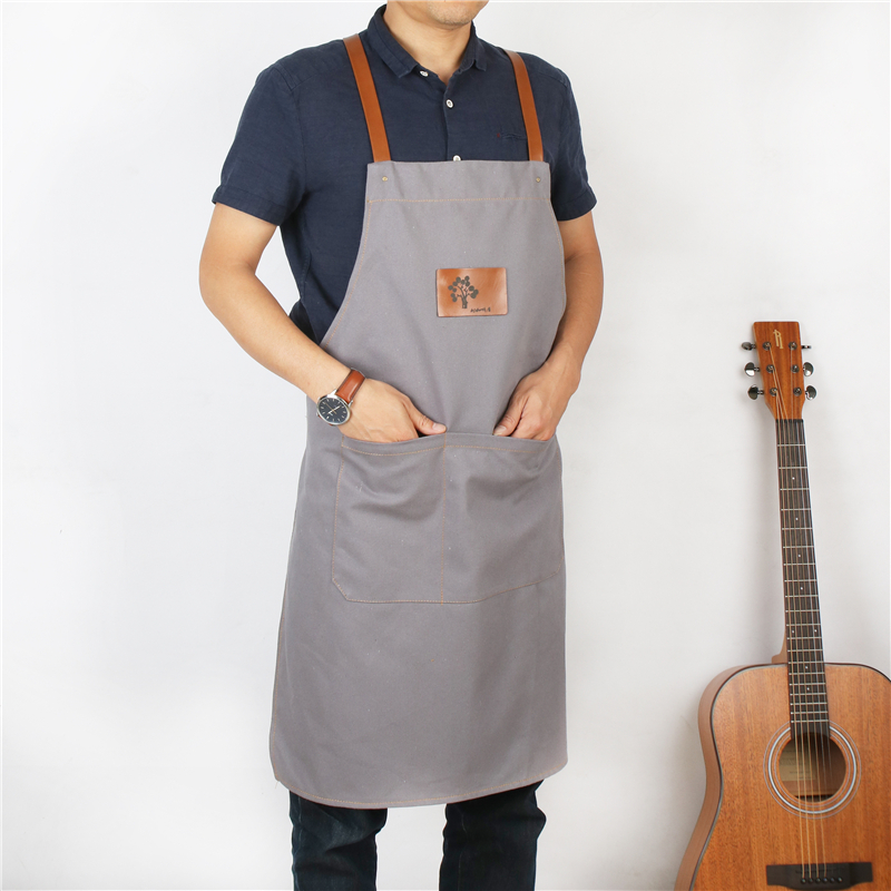 Denim Apron with Leather Straps