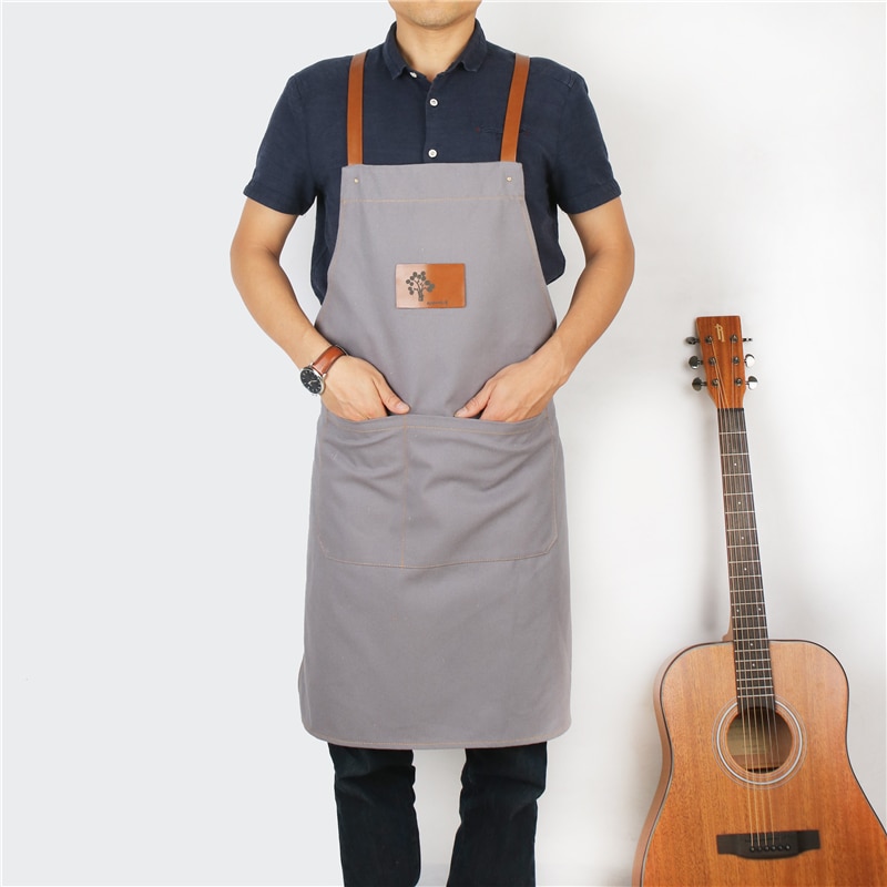 Denim Apron with Leather Straps