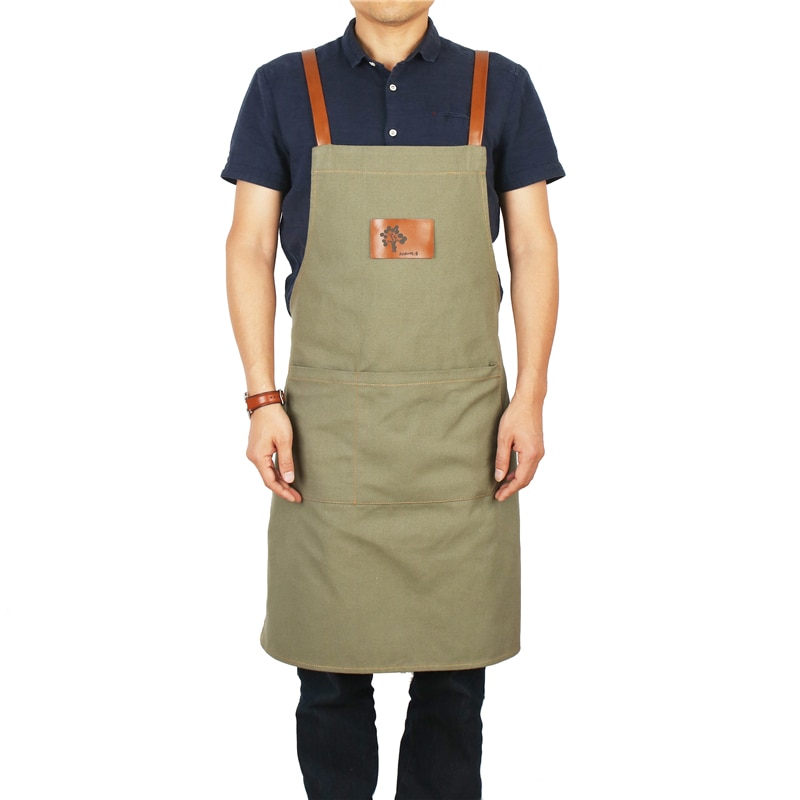 Denim Apron with Leather Straps