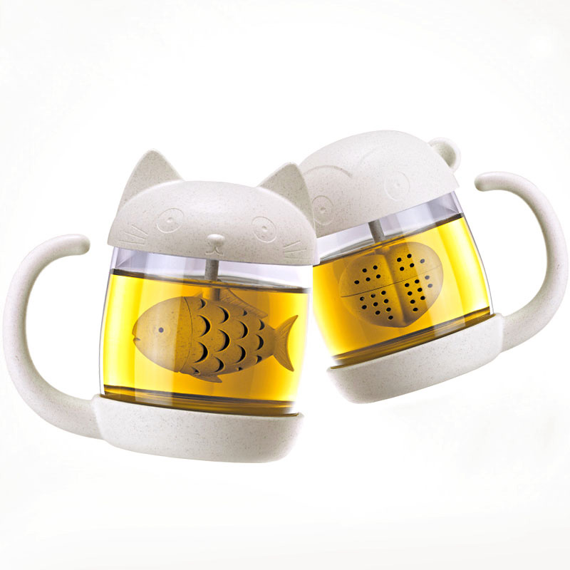 Loose Tea Infuser Cat Glass Mug