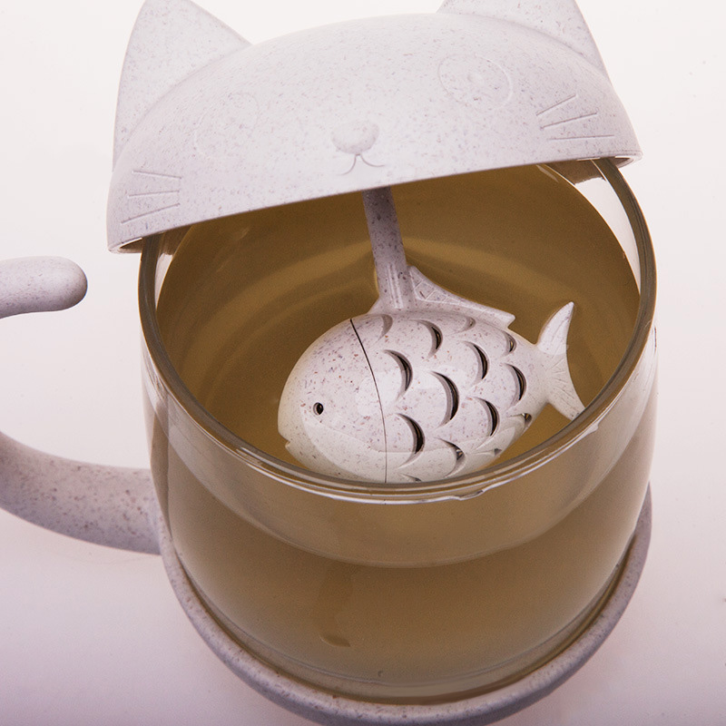 Loose Tea Infuser Cat Glass Mug