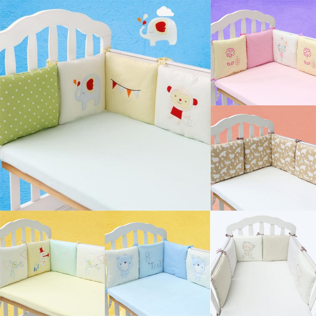 Baby Cot Crib Bumper Safety Protector Bedding Set 6Pcs/Set